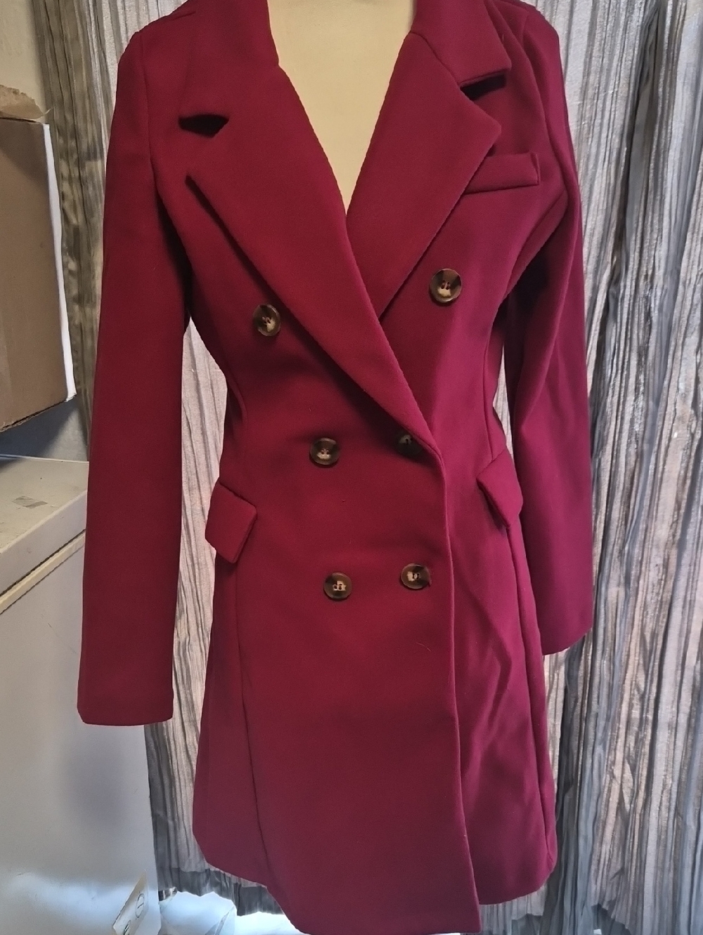 Love Tree Double-Breasted Wine Pea Coat
